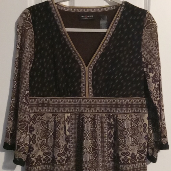 Axcess Black and Brown Patterned Blouse - Picture 2 of 5